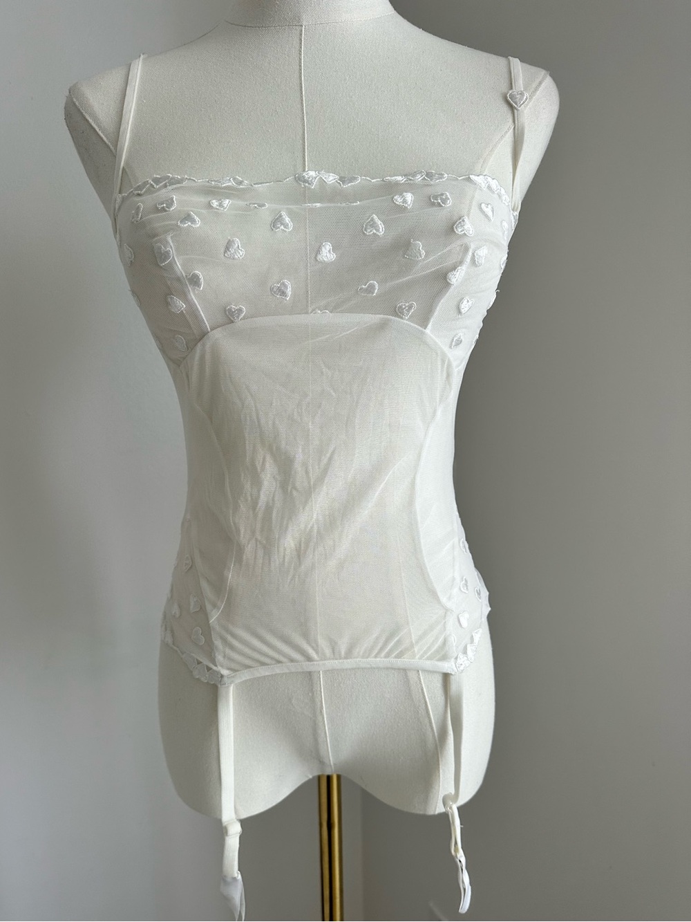 La Perla Vintage White Heart-Embroidered Lingerie corset